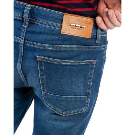 Jean indigo délavé avec une coupe ajustée et des passants pour la ceinture - Image 8