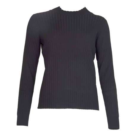 Pull noir côtelé à coupe près du corps et avec un col montant - Image 4