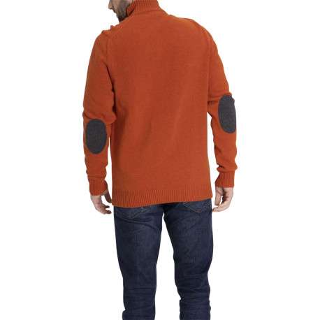 Pull en laine brique uni avec renforts ovales aux coudes et une coupe droite - Image 4