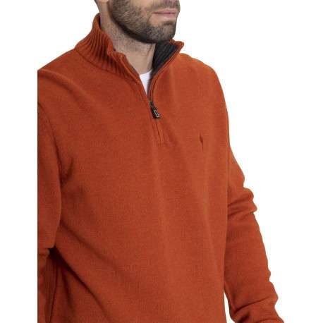 Pull en laine brique uni avec renforts ovales aux coudes et une coupe droite - Image 5