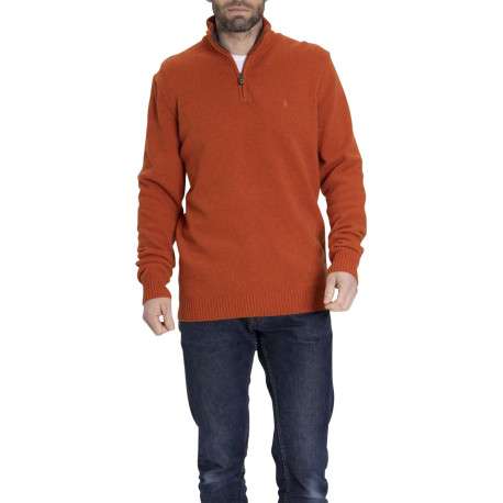 Pull en laine brique uni avec renforts ovales aux coudes et une coupe droite - Image 6