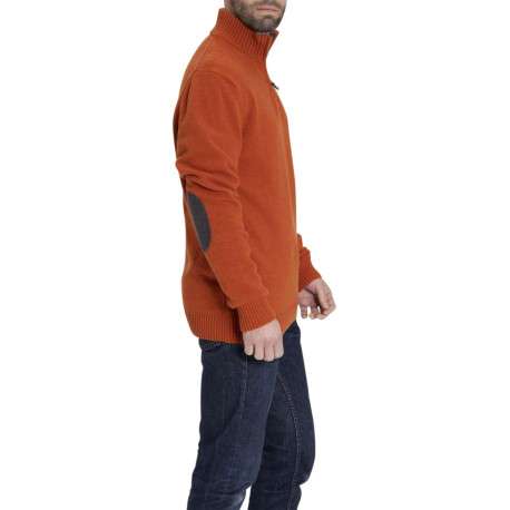 Pull en laine brique uni avec renforts ovales aux coudes et une coupe droite - Image 7