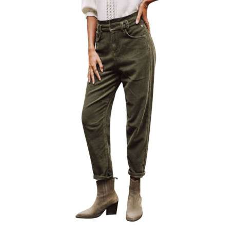 Pantalon Lara Veluto en coton kaki uni, coupe boyfriend en velours côtelé - Image 6