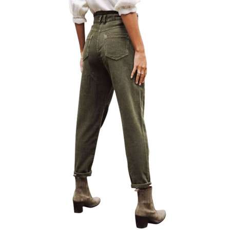 Pantalon Lara Veluto en coton kaki uni, coupe boyfriend en velours côtelé - Image 7