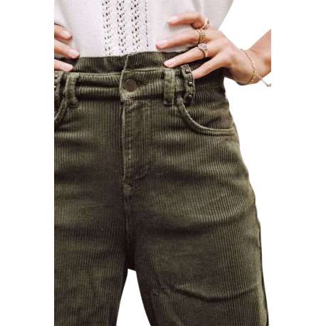 Pantalon Lara Veluto en coton kaki uni, coupe boyfriend en velours côtelé - Image 8