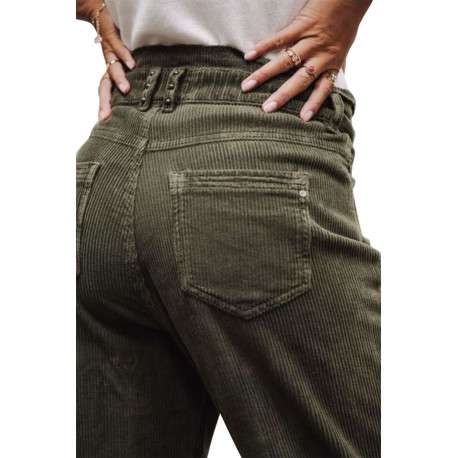 Pantalon Lara Veluto en coton kaki uni, coupe boyfriend en velours côtelé - Image 9