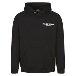 Sweat à capuche noir uni avec un bouton de fermeture et logo iconique 
