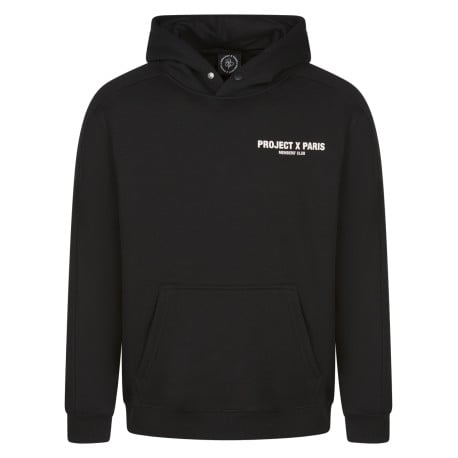 Sweat à capuche noir uni avec un bouton de fermeture et logo iconique 