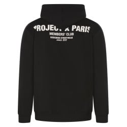 Sweat à capuche noir uni avec un bouton de fermeture et logo iconique 