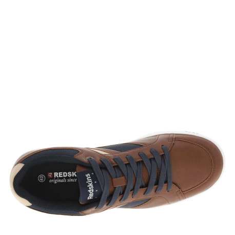 Sneakers cognac à semelle à talon plat, à lacets et nom de la marque - Image 4