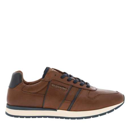 Sneakers en cuir cognac à semelle à talon plat, à lacets et empiècement - Image 2