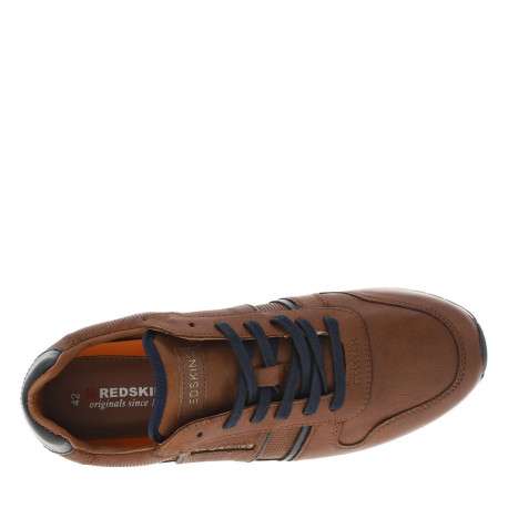 Sneakers en cuir cognac à semelle à talon plat, à lacets et empiècement - Image 4