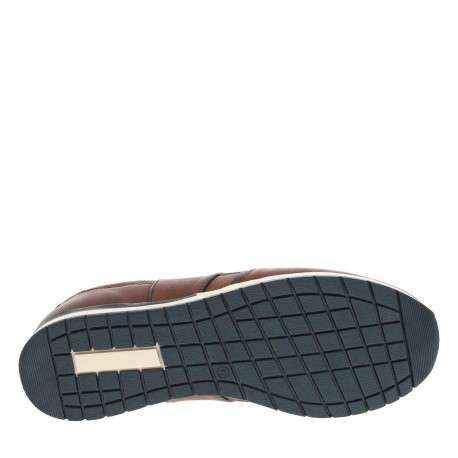 Sneakers en cuir cognac à semelle à talon plat, à lacets et empiècement - Image 5