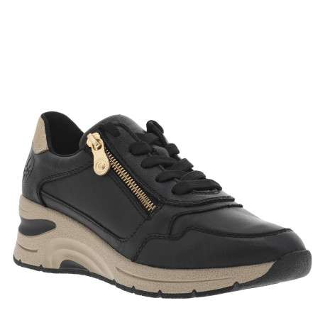 Sneakers en cuir noires à talon semi-compensé et à lacets plats noirs - Image 3