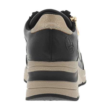 Sneakers en cuir noires à talon semi-compensé et à lacets plats noirs - Image 6