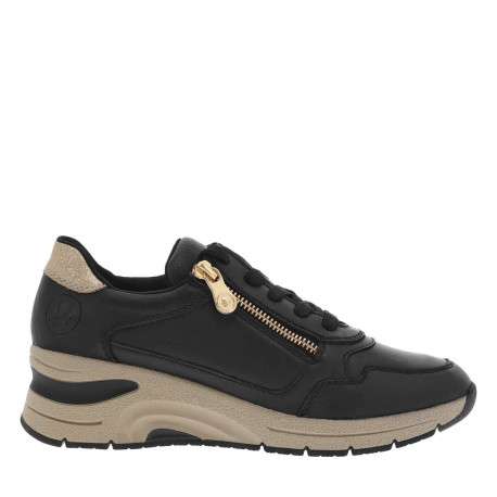 Sneakers en cuir noires à talon semi-compensé et à lacets plats noirs - Image 2