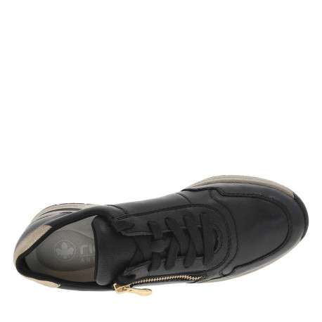 Sneakers en cuir noires à talon semi-compensé et à lacets plats noirs - Image 4