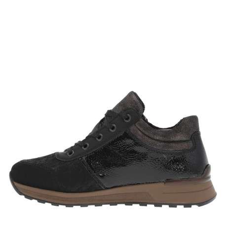 Baskets basses noires à talon compensé bas et à lacets noirs à paillettes