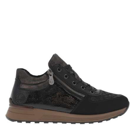 Baskets basses noires à talon compensé bas et à lacets noirs à paillettes - Image 2