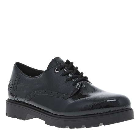 Derbies en cuir noir vernis à talon plat et fermeture à lacets ronds - Image 3