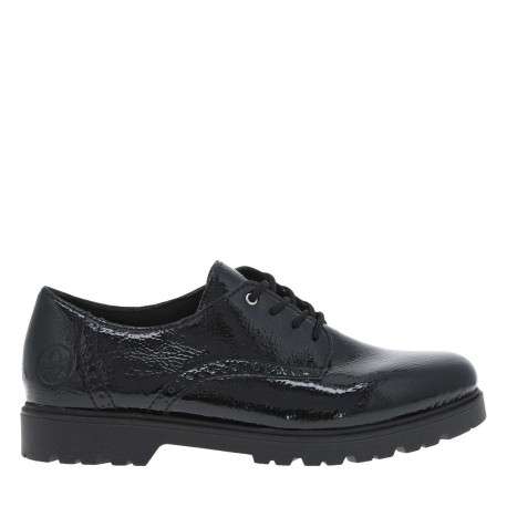Derbies en cuir noir vernis à talon plat et fermeture à lacets ronds - Image 2