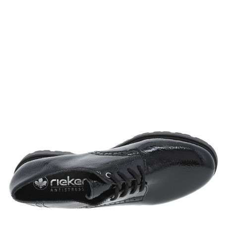 Derbies en cuir noir vernis à talon plat et fermeture à lacets ronds - Image 4