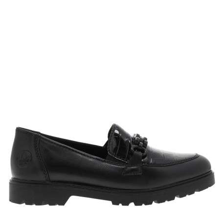 Mocassins en cuir noirs à talon décroché bas avec des soufflets élastiqués - Image 2