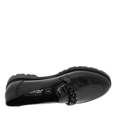 Mocassins en cuir noirs à talon décroché bas avec des soufflets élastiqués - Image 5