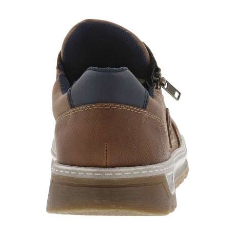 Sneakers cognac à semelle plate beige et à lacets plats bleu marine - Image 6