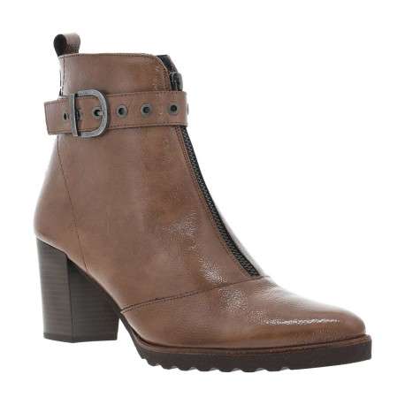 Boots en cuir taupe à semelle à talon décroché haut avec deux fermetures - Image 3