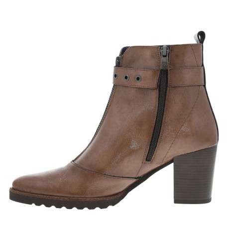 Boots en cuir taupe à semelle à talon décroché haut avec deux fermetures