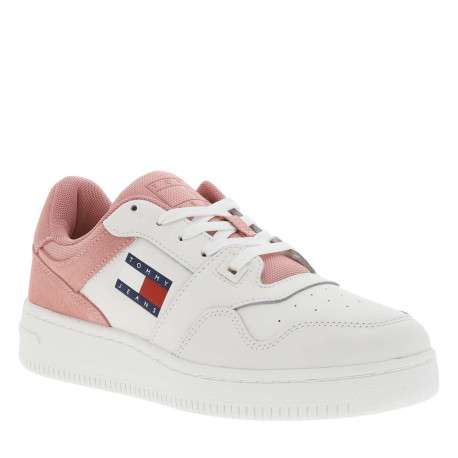 Baskets tennis en cuir rose plates avec lacets plats et logo de la marque - Image 3