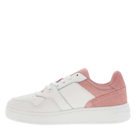 Baskets tennis en cuir rose plates avec lacets plats et logo de la marque