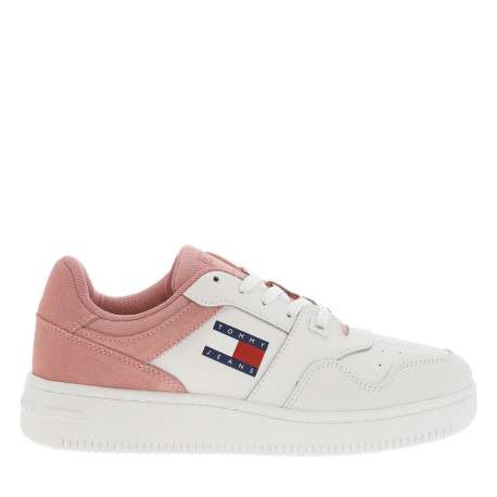 Baskets tennis en cuir rose plates avec lacets plats et logo de la marque - Image 2