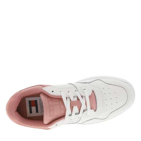 Baskets tennis en cuir rose plates avec lacets plats et logo de la marque - Image 4