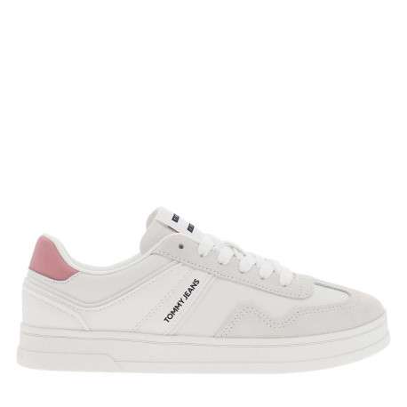 Baskets tennis blanches et roses plates avec logo de la marque - Image 2