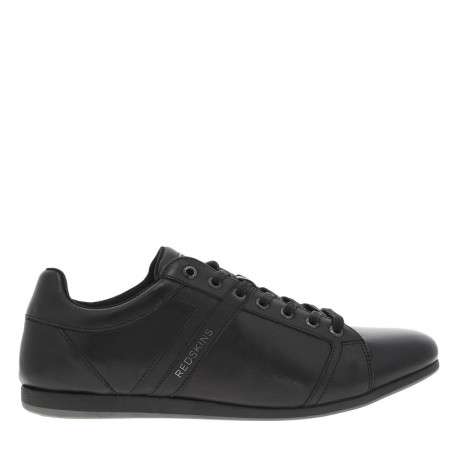 Baskets en cuir noires plates avec des lacets plats enduits et nom de la marque - Image 2