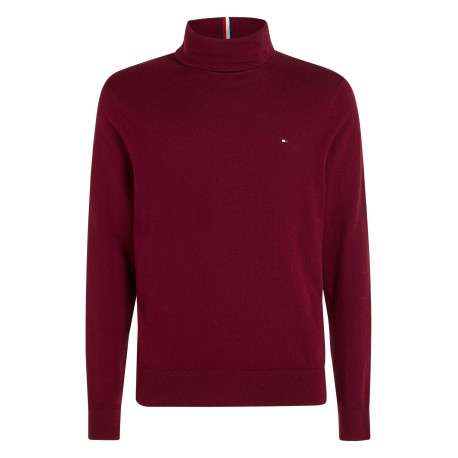 Pull en coton biologique mélangé bordeaux en maille jersey à coupe droite et col roulé