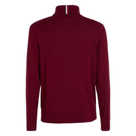 Pull en coton biologique mélangé bordeaux en maille jersey à coupe droite et col roulé - Image 2