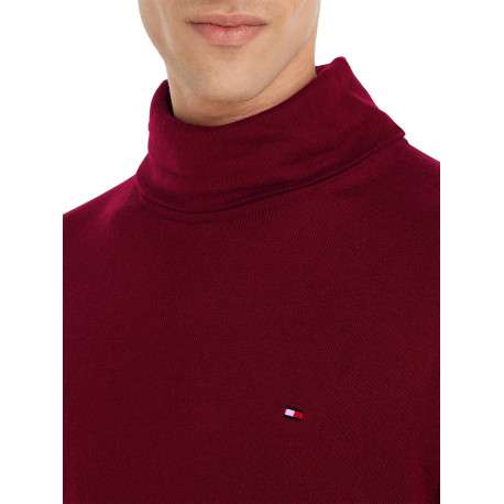 Pull en coton biologique mélangé bordeaux en maille jersey à coupe droite et col roulé - Image 3