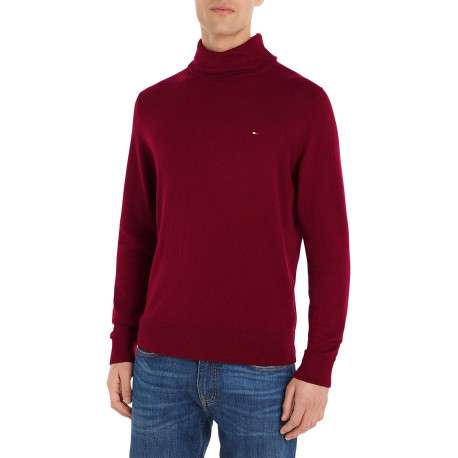 Pull en coton biologique mélangé bordeaux en maille jersey à coupe droite et col roulé - Image 4