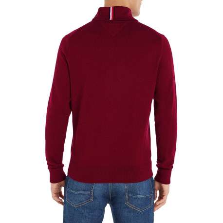 Pull en coton biologique mélangé bordeaux en maille jersey à coupe droite et col roulé - Image 5