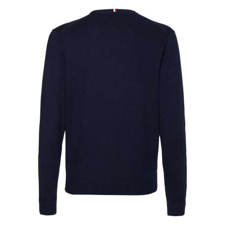 Pull marine uni avec une coupe droite et un col rond en bord côte - Image 2