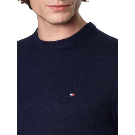 Pull marine uni avec une coupe droite et un col rond en bord côte - Image 3