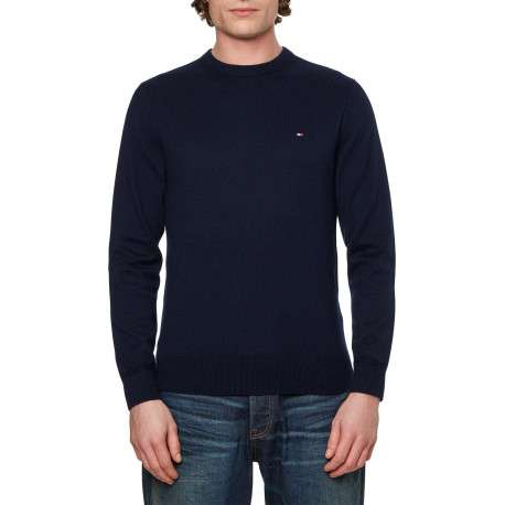 Pull marine uni avec une coupe droite et un col rond en bord côte - Image 4
