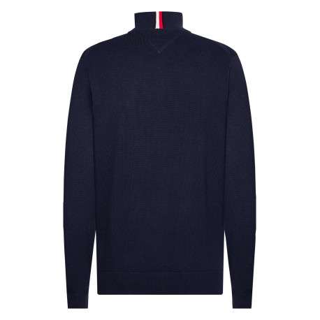 Cardigan en coton et laine marine uni avec un col montant et logo brodé - Image 2