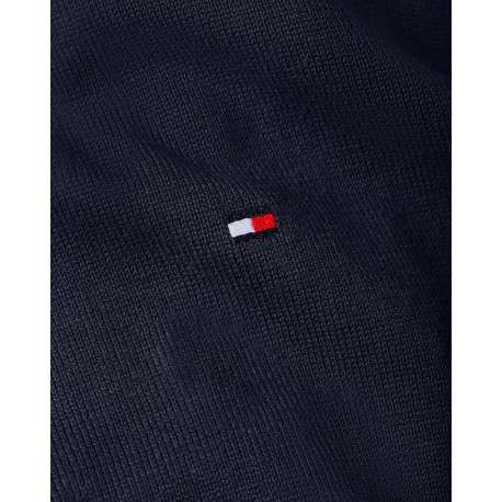 Cardigan en coton et laine marine uni avec un col montant et logo brodé - Image 3