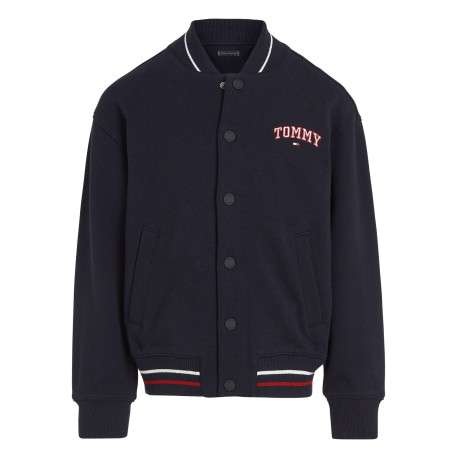 Bomber en coton marine uni avec une coupe droite et un col bomber