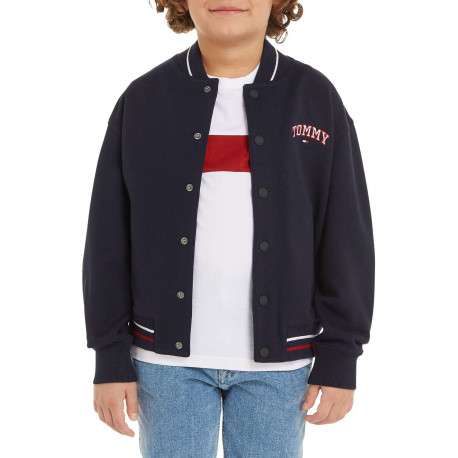 Bomber en coton marine uni avec une coupe droite et un col bomber - Image 4