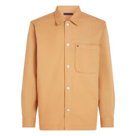 Surchemise en coton camel unie avec une coupe droite et un col français